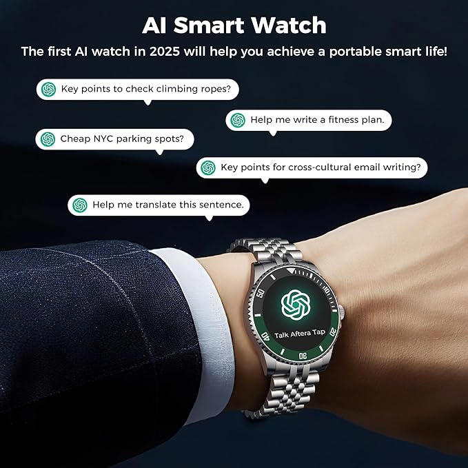 AI Smart Watch for Men Women -1.19" Luxury Smartwatch with Bluetooth Call, 24/7 Heart Rate, 100+ Exercise Modes, Fitness Sleep Monitor for iPhone Android, 2025, Silver Green