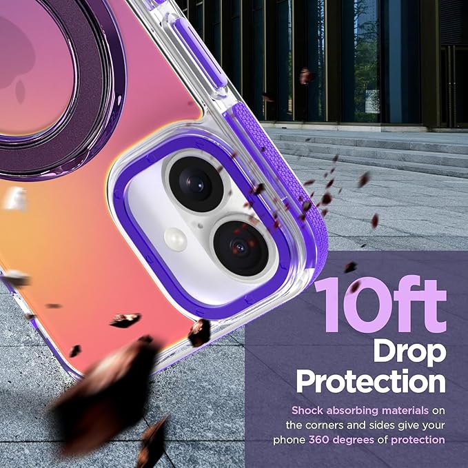 MOWIME Magnetic for iPhone 17 Case with Stand [Compatible with Magsafe] [Cute Fashion Fluorescent Design] [1 Screen Protector] Slim Translucent Matte Case for iPhone 17 6.3" 2025, Purple