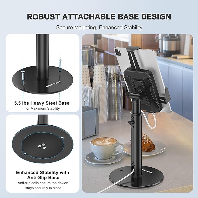 AboveTEK POS Tablet Kiosk Stand - Universal Tablet Locking Mount for 7.9"-11" Devices, 360° Swivel Anti-Theft Security Stand for iPad, iPad Air, Samsung, Height Adjustable Desk Countertop