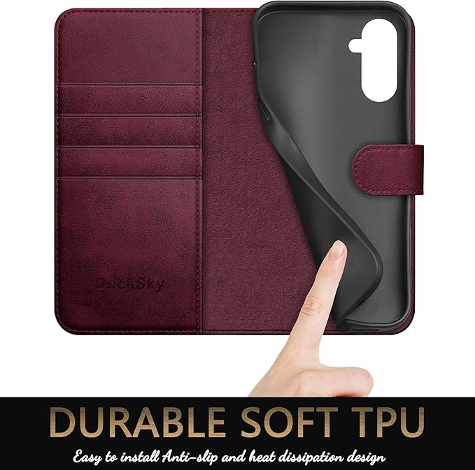Compatible with Samsung Galaxy S25 Genuine Leather Wallet case【RFID Blocking】【4 Credit Card Holder】【Real Leather】 Flip Folio Book Phone case Cover Women Men for Samsung S25 case Wine Red