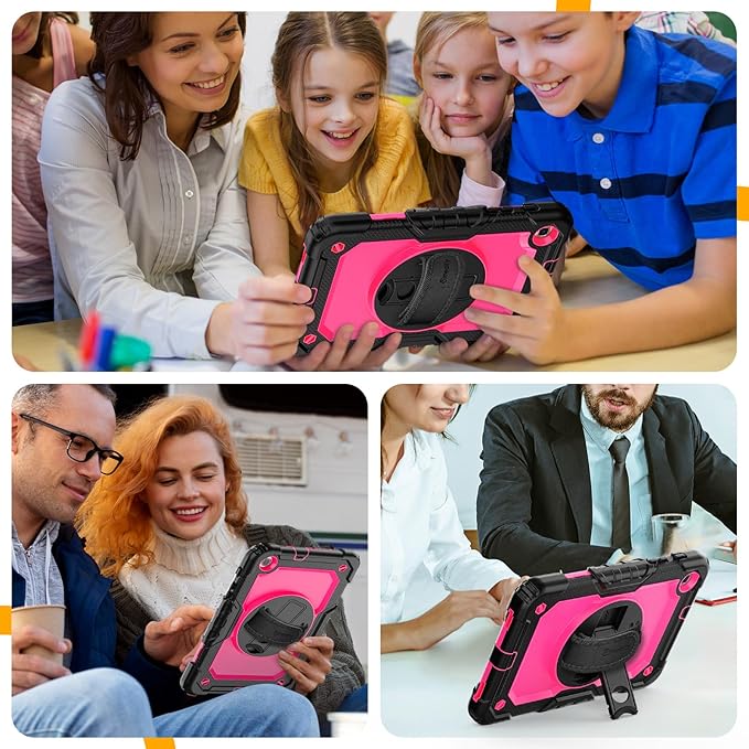 Timecity Case for Galaxy Tab A 8.4 Inch 2020, SM-T307 Case, with Stylus Holder Screen Protector/Swivel Stand/Hand Strap/Shoulder Strap, Heavy Duty Protective Tablet Case for SM-T307U- Rose