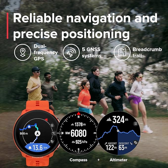 SUUNTO Run Running GPS Sports Watch with Silicone Strap, 1.32" AMOLED Touchscreen w/Crown Button, Wrist Heart-Rate & Sleep Health Tracking, Coral Orange