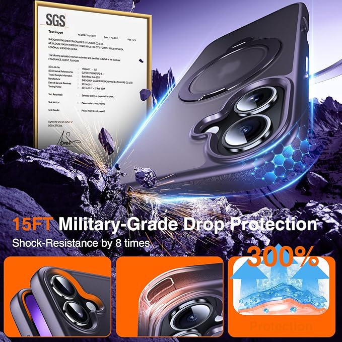 360° O-Ring MagStander for iPhone 16 Case with Magnetic Kickstand Ring Holder [Compatible with MagSafe][360°Rotate Stand Ring][Military Shockproof] Magnet iPhone 16 Phone Cover Matte Purple