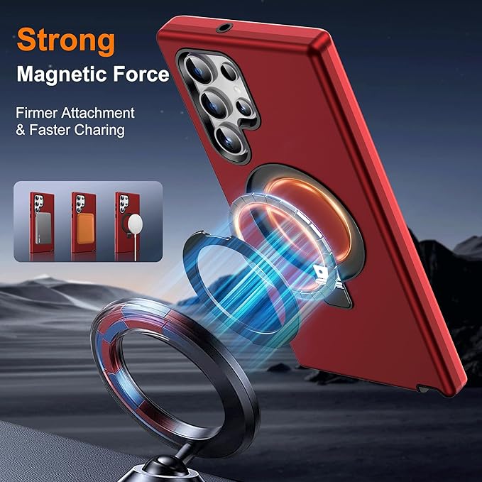 Designed for Samsung Galaxy S23 Ultra Case with Magnetic Ring Stand [Compatible with Mag-Safe][Build in Kickstand][Military Grade Drop Protection] Shockproof S23 Ultra Phone Case 6.8",Red