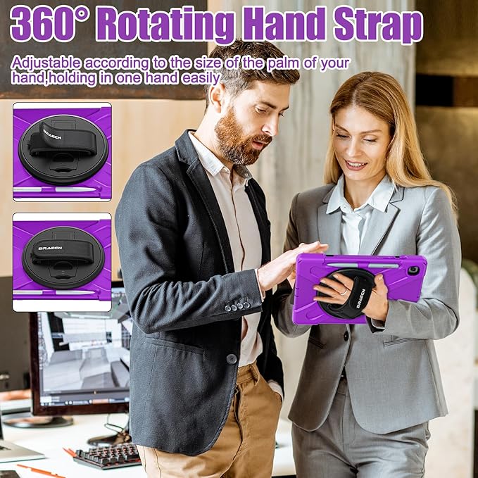 BRAECNstock for Samsung Galaxy Tab S6 Lite Case 10.4 inch 2024/2022/2020 (SM-P620/P610/P619) Shockproof Protective Kids Cover with Rotating Stand & Hand Strap Pen Holder Case for Tab S6 Lite - Purple
