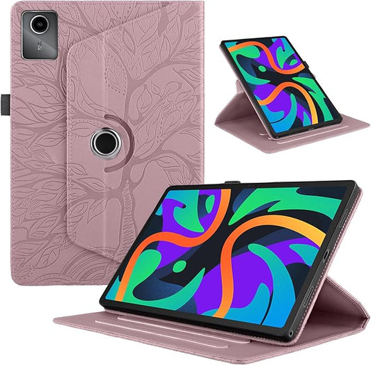 Rotating Case for Lenovo Tab M11 / Tab K11 LTE 11 Inch 2024 (TB330FU) PU Leather 360° Degree Rotation Multi-Angle Cover Lightweight swiveling Flip Stand with Pen Holder-Rose Gold