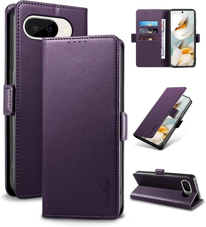 Wallet Flip Case for Google Pixel 9A - [RFID Blocking] Luxury PU Leather Card Holder Magnetic Phone Cover with Kickstand,Shockproof Protective Case,Purple