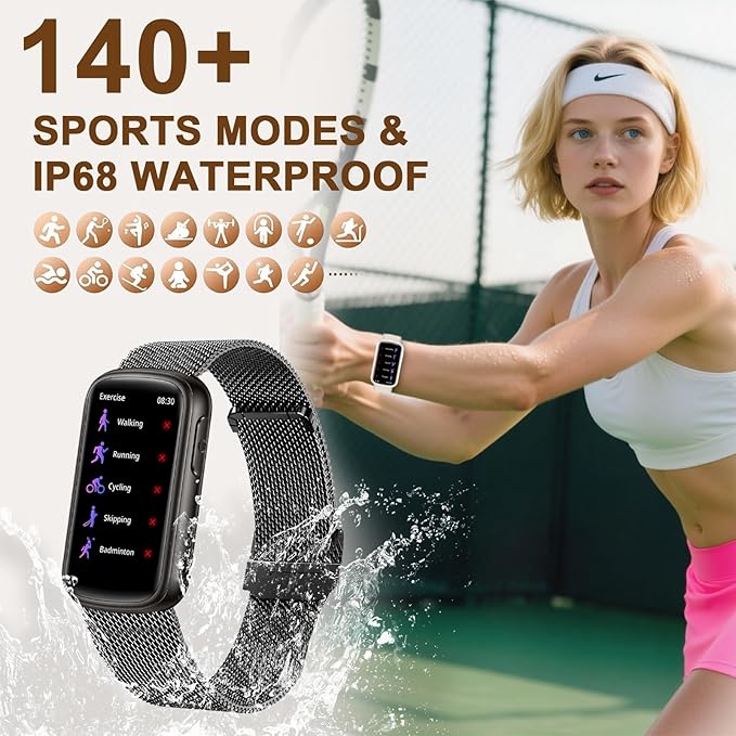Smart Watches for Men Women,Fitness Watch with Bluetooth Call,Heart Rate/Blood Oxygen/Sleep Monitor,140+ Sports Modes 1.47'' Smartwatch for Android iPhone,IP68 Waterproof,2 Bands,Black