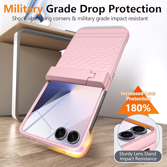 Magnetic for Samsung Galaxy Z Flip 7 Case [Hinge Protection＆Kickstand][Compatible with MagSafe][Built-in Screen Protector] Full-Body Military Protection Phone Case for Samsung Z Flip 7 Pink