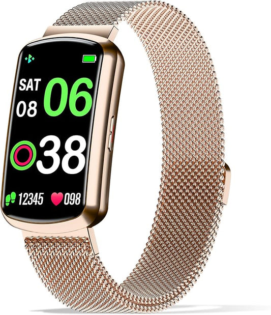 Health Fitness Tracker with 24/7 Heart Rate, Smart Watch with Blood Pressure and Blood Oxygen Monitor, Bulit-in 120+ Sport Mode, Sleep Tracking Waterproof Activity Tracker for Women Men (Pink Gold)