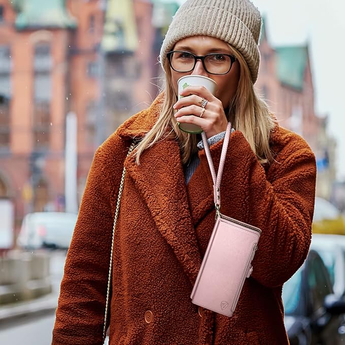 XcaseBar Compatible with iPhone 17 6.3" Wallet case with Zipper Credit Card Holder【RFID Blocking】,Flip Folio Book PU Leather Phone case Shockproof Cover Women Men for Apple 17 case Rose Gold