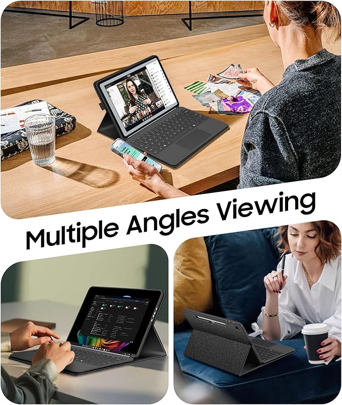 Fintie Protective Case for Microsoft Surface Pro 12 Inch (2025), Multi-Angle Viewing Portfolio Business TPU Back Cover with Pocket & Stylus Holder, Compatible with Type Cover Keyboard (Black)