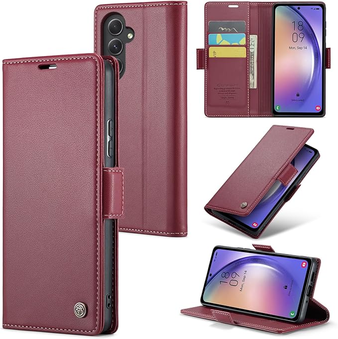 for Samsung Galaxy A54 5G Case, Premium PU Leather Wallet Case Flip Cover with [RFID Blocking][Card Holder][Stand Function] Shockproof Protective for Samsung Galaxy A54, Red