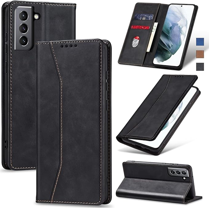Jasonyu Flip Wallet Case for Samsung Galaxy S21 5G,Leather Magnetic Folio Cover with Card Holder,Kickstand - TPU Shockproof Durable Protective Phone Case,Black