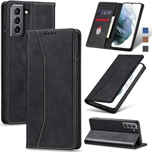Jasonyu Flip Wallet Case for Samsung Galaxy S21 5G,Leather Magnetic Folio Cover with Card Holder,Kickstand - TPU Shockproof Durable Protective Phone Case,Black
