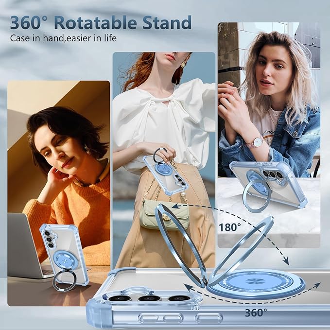 for Samsung Galaxy S23 FE Case Magnetic Compatible with MagSafe,with 2 Screen Protector,Built-in Camera Cover+Stand Ring,Military Grade Drop Shockproof Heavy Duty Protection Phone Bumper Blue