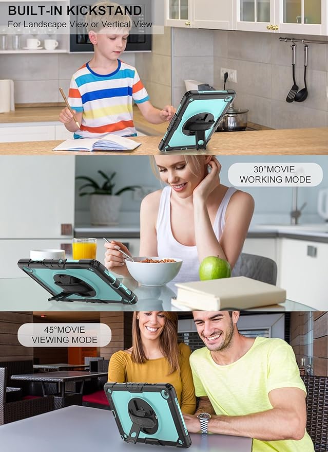 Case for Samsung Galaxy Tab A9+ Plus Tablet Case 11 inch 2023 [with Tempered Glass Screen Protector],360° Rotating Kickstand/S Pen Holder/Shoulder & Hand Strap (SkyBlue)