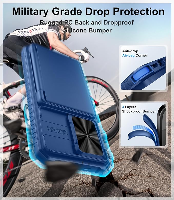 for Samsung Galaxy S25 Wallet Case, Card Holder (4-5 Cards), RFID Block, Slide Camera Cover & Military Grade Drop Proof, Hard Heavy Duty Men Women Protective Phone Case for Galaxy S25, Blue