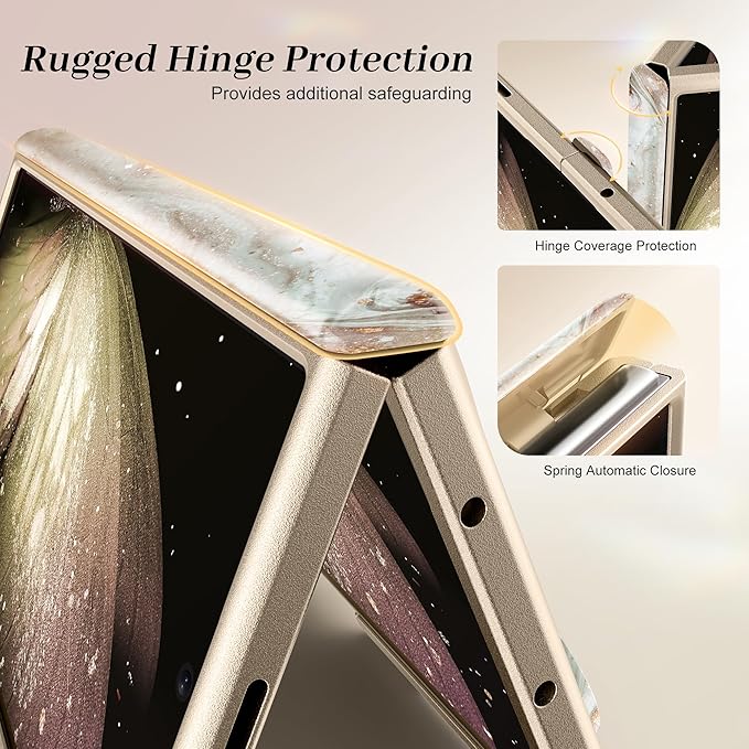 GVIEWIN for Samsung Galaxy Z Fold 7 Case Built-in HD Screen Protector [Compatible with Magsafe][Hidden Kickstand] Magnetic Full-Body Hinge Protection Slim Phone Case for Z Fold 7, Pearlescent/Gold