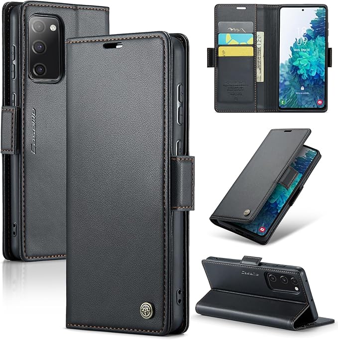 AUPAI for Samsung Galaxy S20 FE Wallet Case with Credit Card Holder, PU Leather RFID Blocking Folio Flip Kickstand Magnetic Clasp Protective Phone Cover for Women Men Black