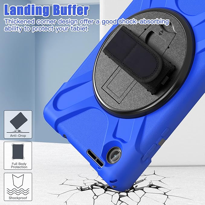 TSQQST for Lenovo M8 Tablet Case 4th Gen TB301XU 2024 Release | Heavy Duty Rugged Kids Case with Rotatable Kickstand & Hand Strap Shoulder Strap for Lenovo Tab M8 8 Inch TB-300FU 2023| Blue