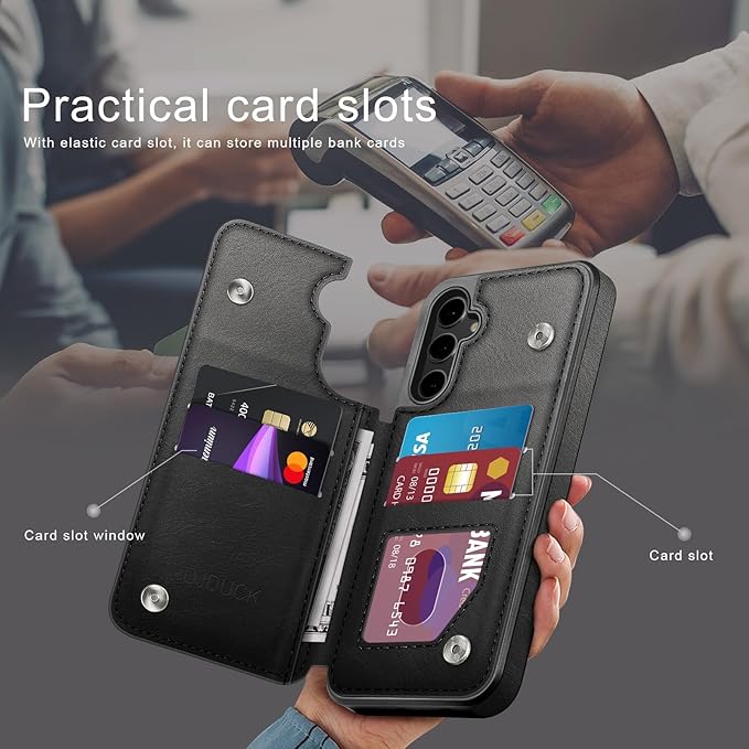 DJDUCK Designed for Samsung Galaxy S25 Plus Case Wallet with Card Holder, [Magnetic Clasp Cover] [RFID Blocking Leather Protection] Shockproof Women Men Cases for Samsung S25 Plus Black