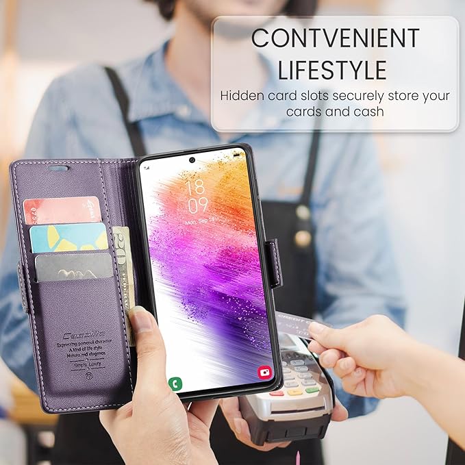 for Samsung Galaxy A23 4G/5G Case, Premium PU Leather Wallet Case Flip Cover with [RFID Blocking][Card Holder][Stand Function] Shockproof Protective for Samsung Galaxy A23, Purple