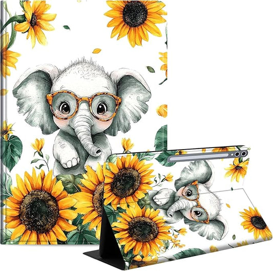 Case for Samsung Galaxy Tab S10 Ultra/Galaxy Tab S9/S8 Ultra 14.6-Inch, Slim PU Leather Stand Cover with Auto Wake/Sleep, Multi-Angle Viewing & Shockproof, Cute Baby Elephant