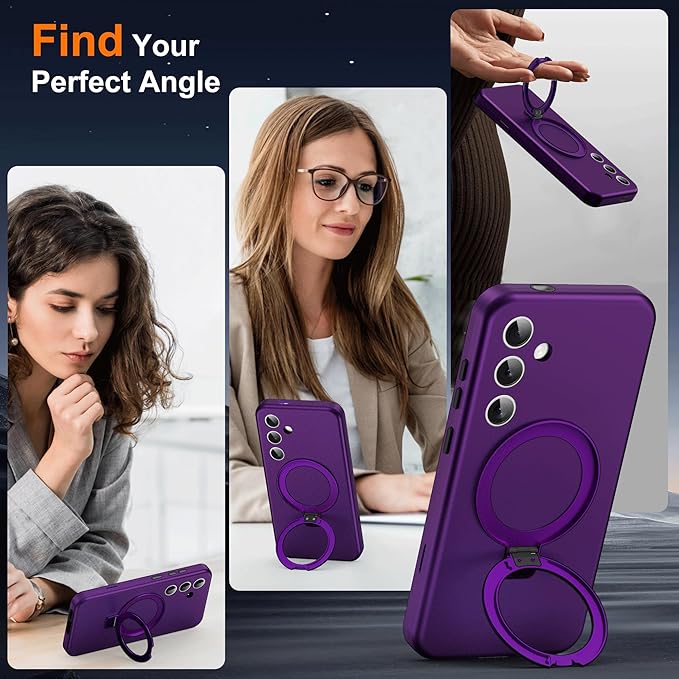 Designed for Samsung Galaxy S24 Plus Case with Magnetic Ring Stand [Compatible with Mag-Safe][Military Grade Drop Protection][Build in Kickstand] Shockproof Galaxy S24+ Phone Case 6.7",Purple