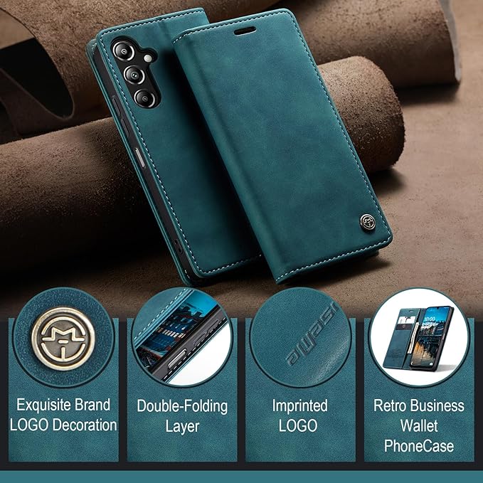 for Samsung Galaxy A16 5G Case, Flip Wallet Leather Case with Card Holder Magnetic Closure Shockproof Kickstand Protective Phone Cases Cover for Galaxy A16 5G / A16 4G, Blue-Green