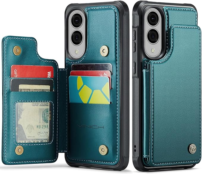 Vinich for Samsung Galaxy S25 Edge Wallet Case with Card Holder, RFID Blocking Credit Slots Kickstand Shockproof Phone Cover for Women Men, Bluish Green