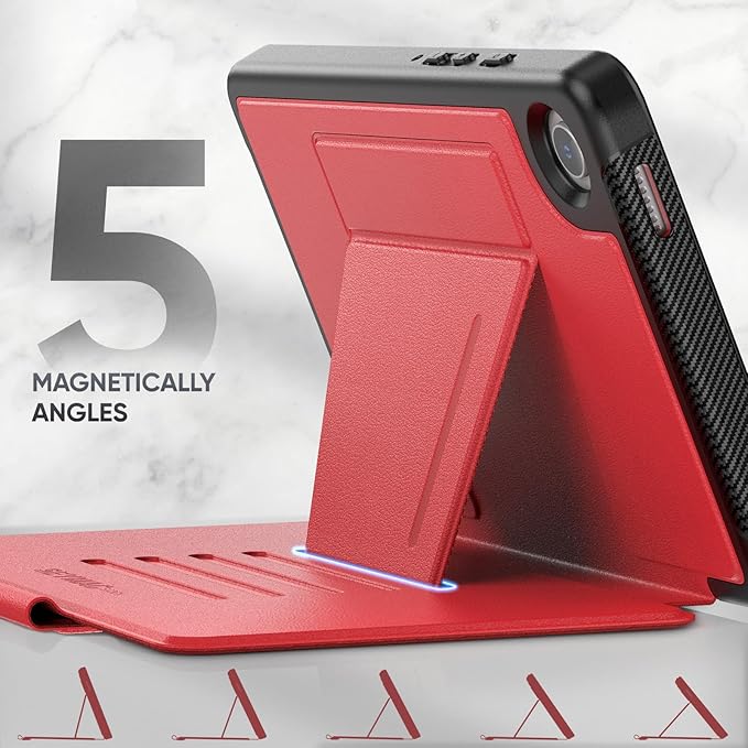SEYMAC stock Case for Samsung Galaxy Tab A9 8.7'', Case with Magnetic Multi-Angles Stand, Card Slot for Galaxy Tab A9 8.7'' SM-X110/X115/X117, (Red)