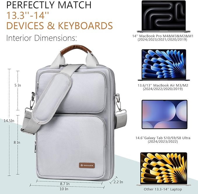 13.3-14 Inch Laptop Sleeve Bag, Laptop Bag for 14'' MacBook Pro M4 2024,14'' MacBook Pro M3&M2&M1 2023/2021, 13.6/13'' New MacBook Air M3/M2 2024/2022,Tab S8 Ultra 14.6",with Shoulder Strap(Silver)