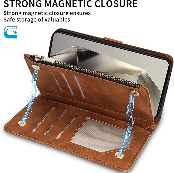 ZZXX Samsung Galaxy S24 Ultra 6.8 inch PU Leather Wallet Case with RFID Blocking, Card Slot, Kickstand (Brown)