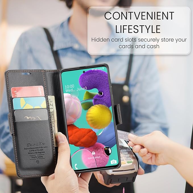 for Samsung Galaxy A51 4G Case, Premium PU Leather Wallet Case Flip Cover with [RFID Blocking][Card Holder][Stand Function] for Samsung Galaxy A51 4G (Non 5G Version), Black