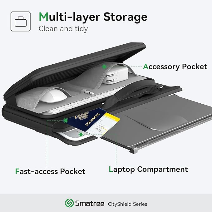 Smatree CityShield Laptop Shoulder Case for 13.5-15 inch Microsoft Surface Laptop Copilot+ PC, for Microsoft Surface Laptop 5/6/4/3, for 14.4 inch Surface Laptop Studio 2, Case with Pocket (MC05)