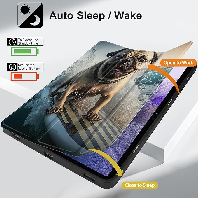 Case for Samsung Galaxy Tab S8 2022 & S7 2020, Shockproof Tablet Case for Samsung Tab S8/S7 11 inch with Auto Sleep/Wake & Trifold Stand & Soft TPU Back Cover, Dog Surfing