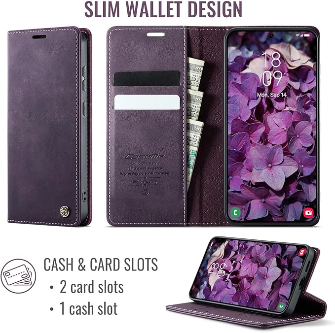 Wallet Case for Samsung Galaxy S24 Plus Leather Wallet Flip Cover with Card Holder, Kickstand, Magnetic Closure, RFID Blocking TPU Shockproof Phone Case Compatible with S24 Plus, Purple