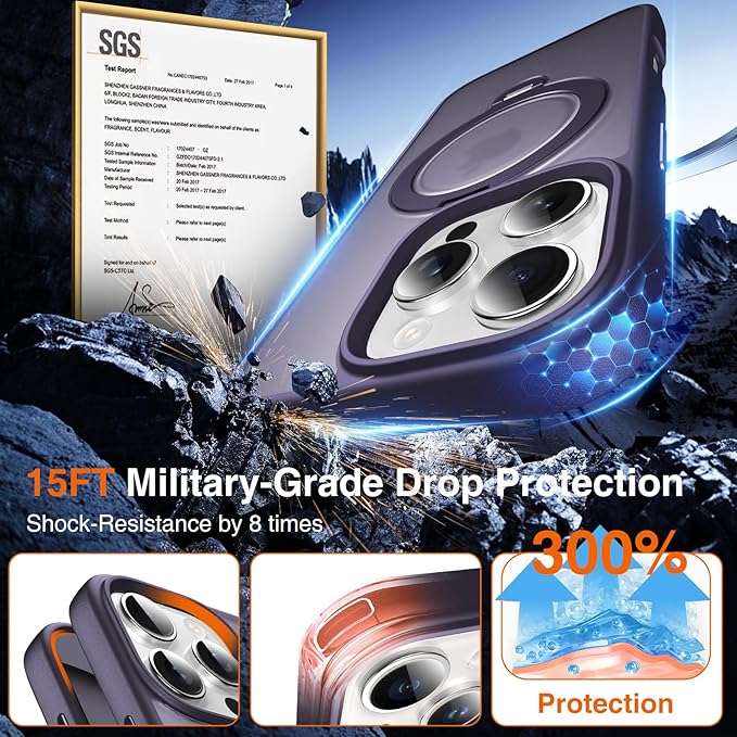 360° O-Ring MagStander for iPhone 14 Pro Max Case with Magnetic Kickstand Ring Holder [Compatible with MagSafe][360°Rotate Stand][Military Shockproof] iPhone 14 Pro Max Phone Cover Purple