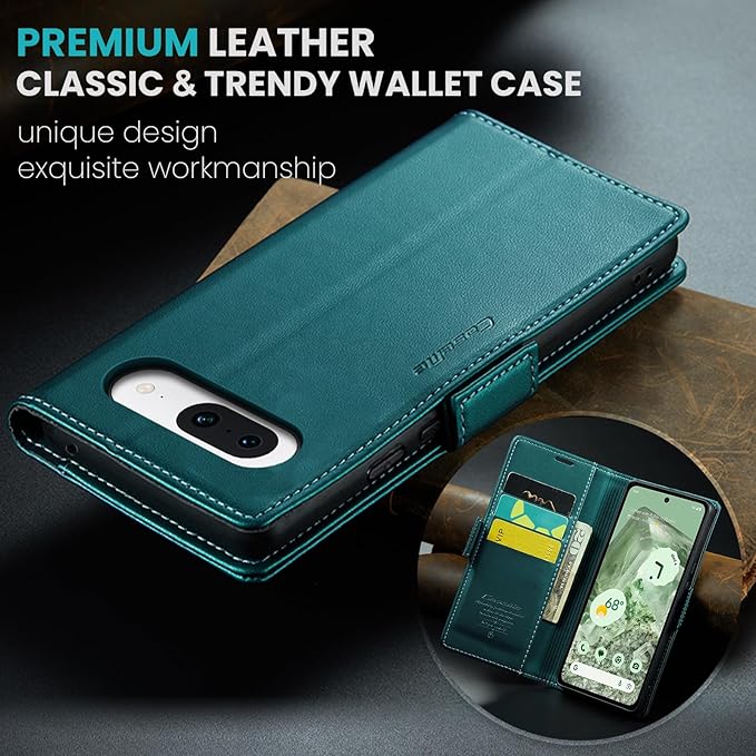 for Google Pixel 8A Case, Premium PU Leather Wallet Case Flip Cover with [RFID Blocking][Card Holder][Stand Function] Shockproof Protective for Google 8A, Blue-Green