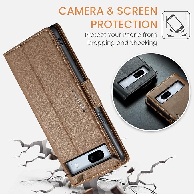 for Google Pixel 7A Case, Premium PU Leather Wallet Case Flip Cover with [RFID Blocking][Card Holder][Stand Function] Shockproof Protective for Google 7A, Brown