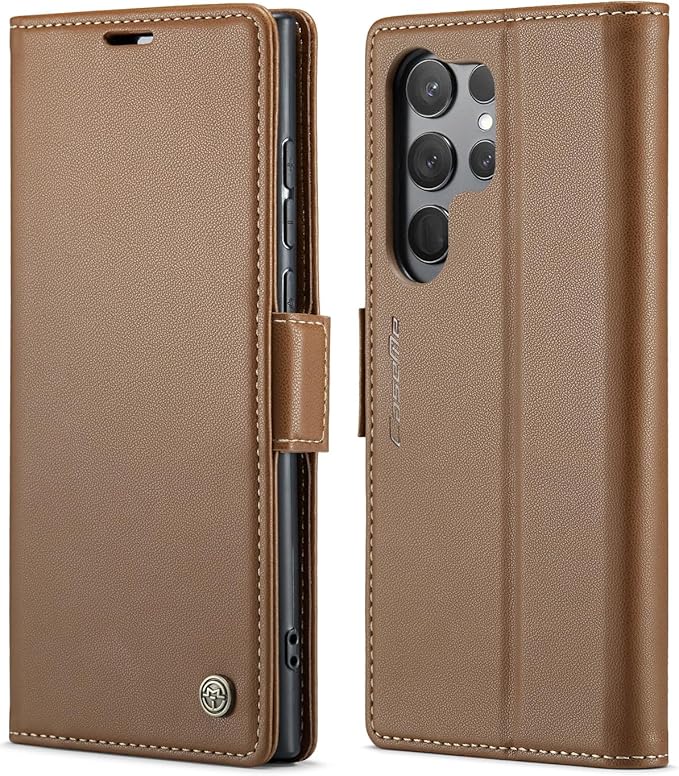 SINIANL for Samsung Galaxy S25 Ultra Wallet Case with RFID Blocking, S25 Ultra Case Wallet for Men Women with Card Holder Magnetic Clasp Kickstand Leather Book Folio Case for Galaxy S25 Ultra Brown