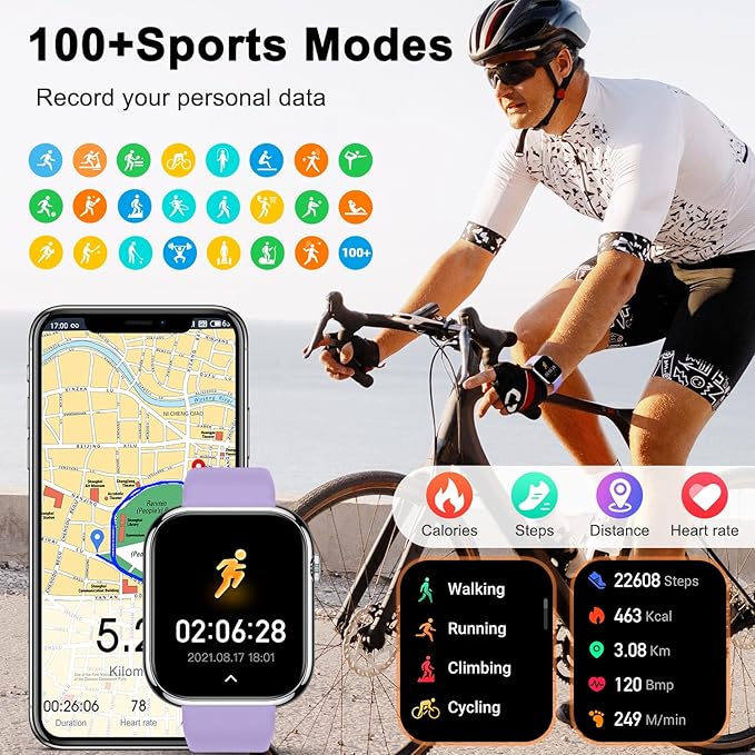 Smart Watch for Men Women Fitness: Waterproof Make/Answer Call Smart Watches for Men Digital Mens watches Step Tracker Smartwatch Android Phones iPhone Samsung Compatible Heart Rate Monitor Purple