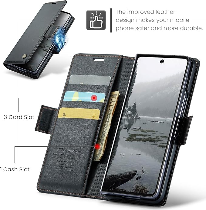 for Samsung Galaxy Z Fold 7 Case, Premium PU Leather Wallet Case Flip Cover with [RFID Blocking][Card Holder][Stand Function] Shockproof Protective for Samsung Galaxy Z Fold 7, Black