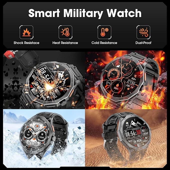 Military Smart Watch for Men 1.85" HD Ultra Screen Touch Screen 710mAh Battery Smart Watches for Android iOS （Bluetooth Call Answer/Dial Calls） Fitness Tracker with 100+ Sports