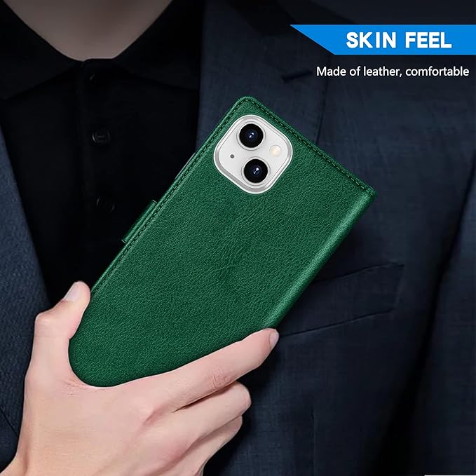 ZZXX for iPhone 14 Plus Wallet Case with [RFID Blocking] Card Slot Kickstand Magnetic Closure Leather Flip Fold Protective Phone Case for iPhone 14 Plus Case Wallet(Green-6.7 inch)