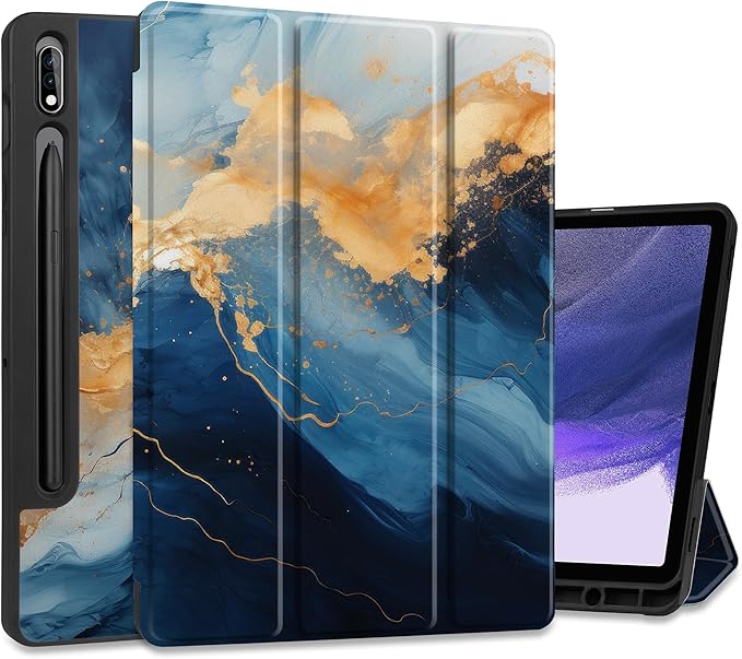 Case for Samsung Galaxy Tab S8 2022 & S7 2020, Shockproof Tablet Case for Samsung Tab S8/S7 11 inch with Auto Sleep/Wake & Trifold Stand & Soft TPU Back Cover, Blue Marble