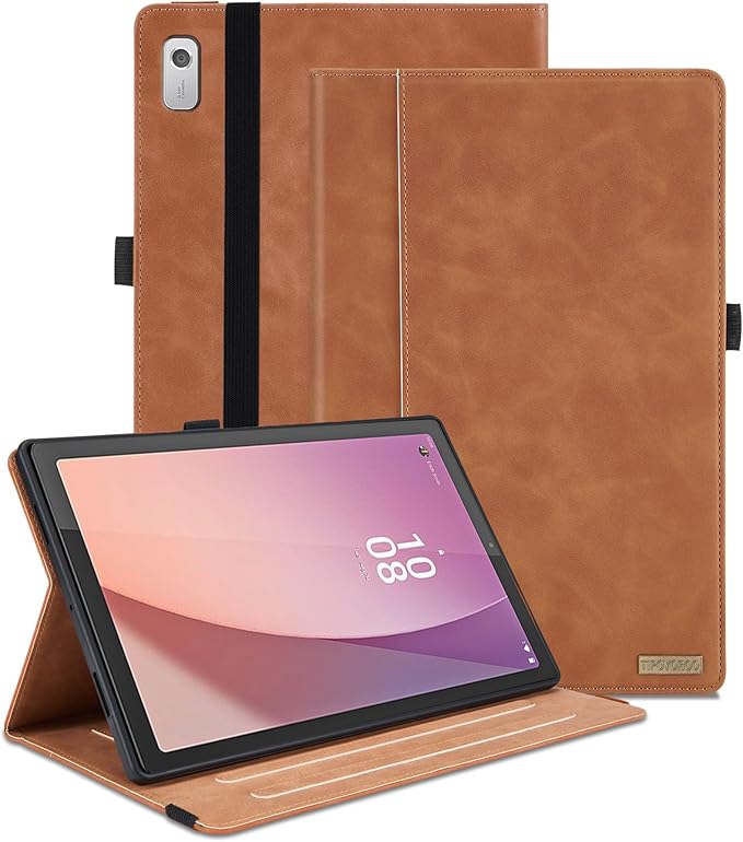 Case for Lenovo Tab M9 9.0 inch 2023 (TB-310FU) / Nook 9" Lenovo Tablet 2024, Multi-Angle Viewing Smart Cover with Pocket, Business PU Leather Flip Stand Cover-Brown