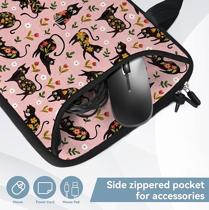 RICHEN 14 15 15.4 15.6 inch Laptop Shoulder Bag Messenger Bag Notebook Handle Sleeve Neoprene Carrying Case with Accessories Pocket (14-15.6 inch, Flowers Cats)