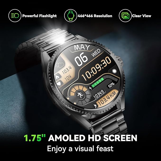 Military Smart Watch for Men (2025/Voice Assistant) 1.75-inch HD AMOLED Tactical Smartwatch for Android iOS 100+ Sport Mode Fitness Tracker with Heart Rate SpO2 Sleep Monitor IP67 Waterproof 2 Straps
